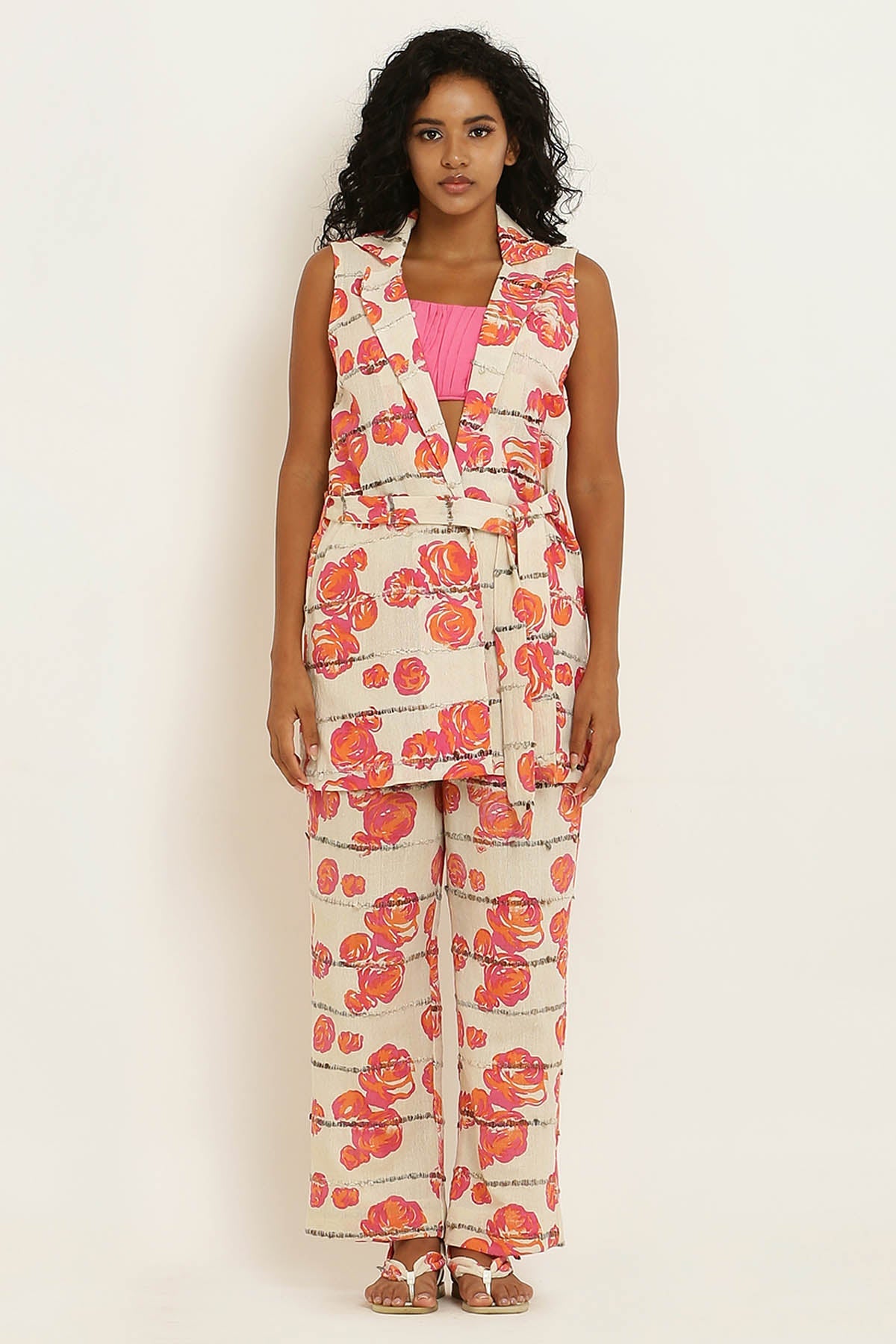 Designer Kusmi Exude Romantic Charm: Pink Rose Handwoven Co-ord For Women at ScrollnShops
